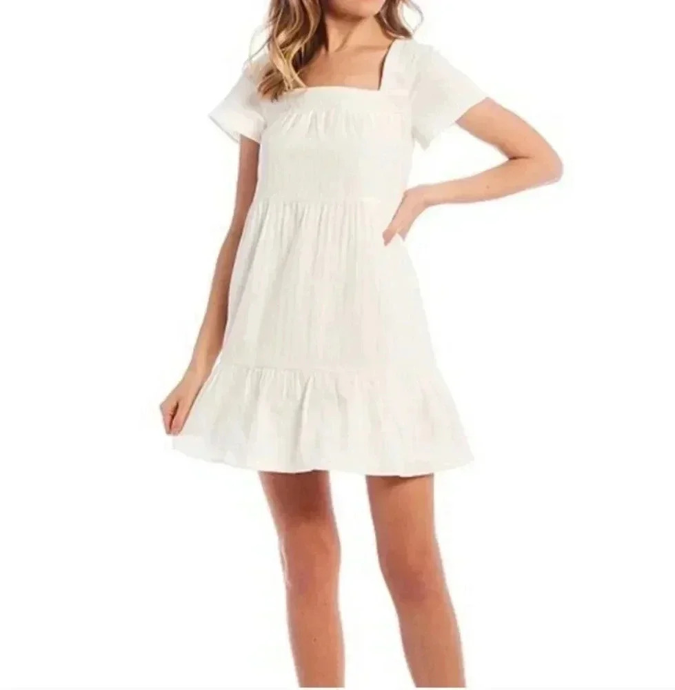 Copper Key Women's White Mini Cotton Dress Boho Country BabyDoll Coquette Grad